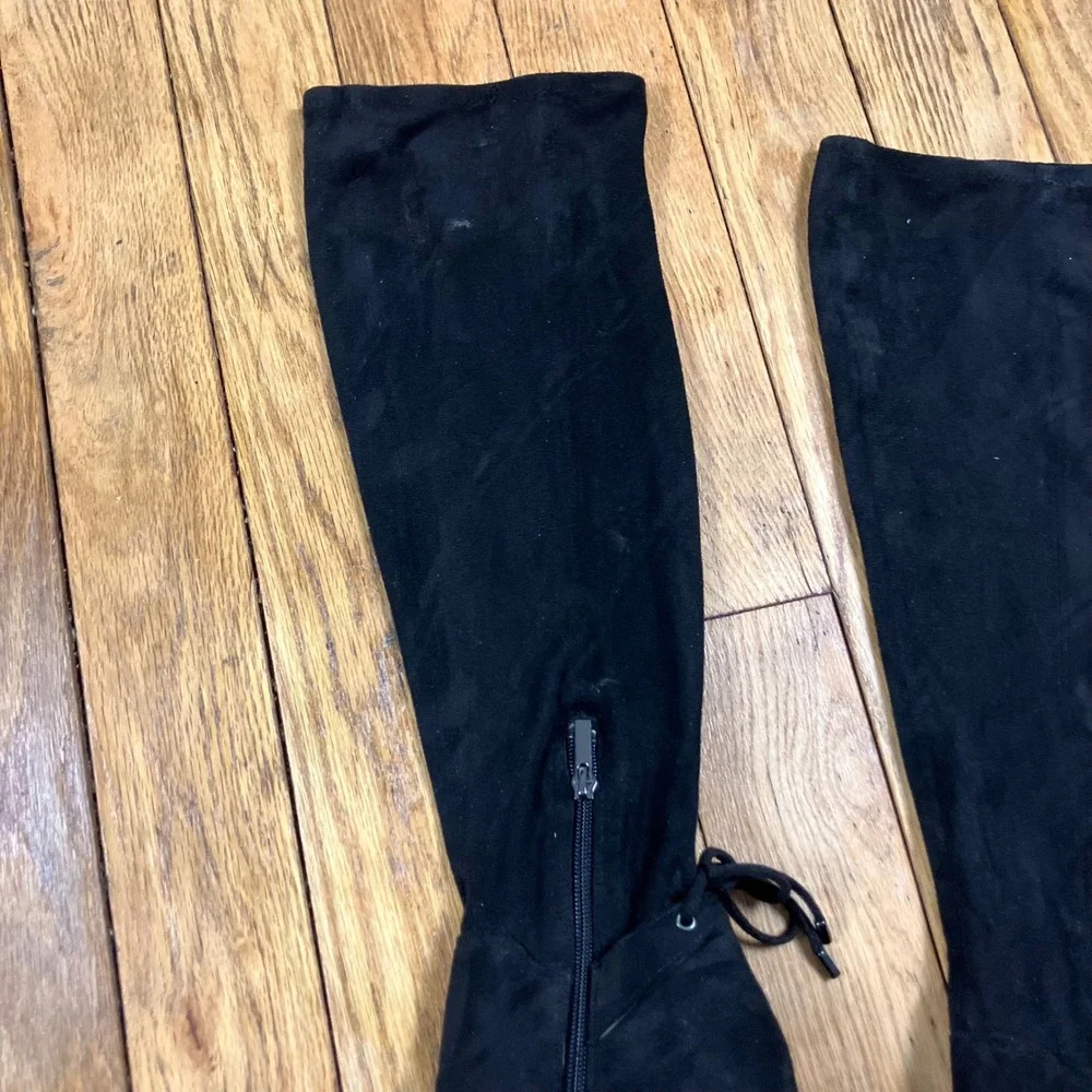 Franco Sarto‎ Ivorie Black Faux Suede Over The Knee Block Heel Boots Womens 6.5M